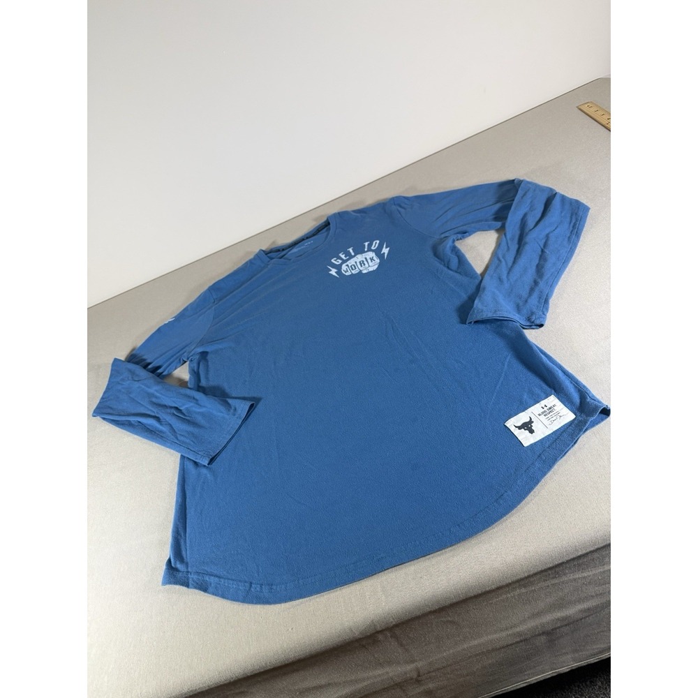 Under Armour Project Rock Shirt Adult Large Blue Get To Work Long Sleeve Mens - Picture 3 of 11